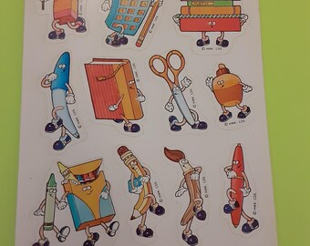 vintage 80s Hallmark school supplies sticker sheet