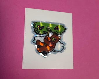 RARE! vintage 80s BJ Decal Specialties teddy on tire swing small sticker module
