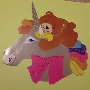 RARE ! Sticker licorne en peluche Sandylion Jumbo mylar vintage des années 80