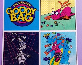 RARE! vintage 1996 Tapper Candies goody bag small sticker sheet *damaged*