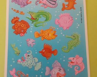 vintage 90s Hallmark funny fish sticker sheet