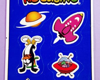 1999 Kid Cuisine Stickers KC's Glow Fun Glow In the Dark outerspace small sticker sheet *damaged*