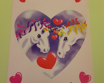 vintage 80's Jumbo Lisa Unicorn Heart see thru sticker 10" *damaged*