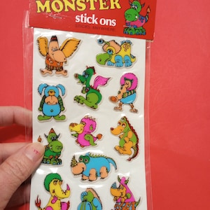 Vintage 80s puffy RUSS happy monster stick ons sticker package