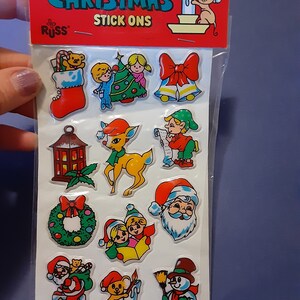 vintage 80's RUSS Stick Ons puffy Christmas sticker package