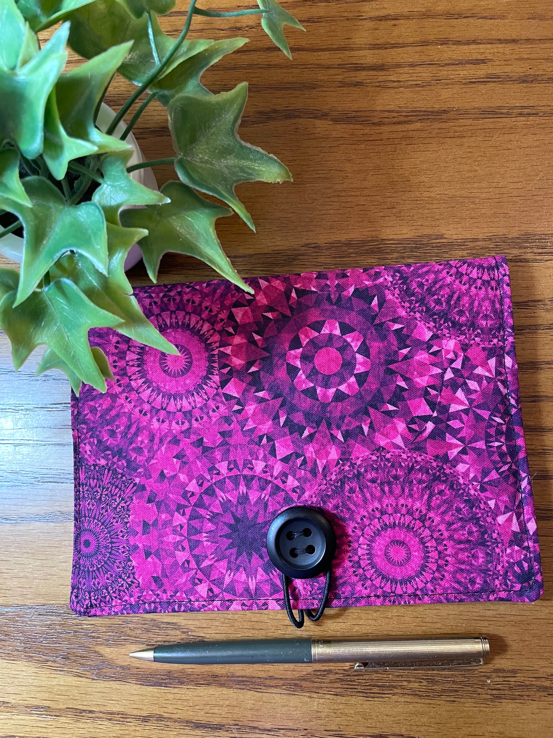 Magenta Fabric Checkbook Cover: Top Stub Wallet with Button Closure