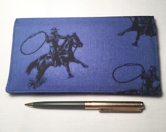 Cowboy Fabric Checkbook Cover: Top Tear Checks, Duplicate Style