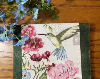 Hummingbird Top Stub Checkbook Wallet: Floral Cotton Cover