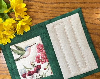 Quilted Hummingbird Mug Rug for Step Mom, Unique Snack Placemat Gift