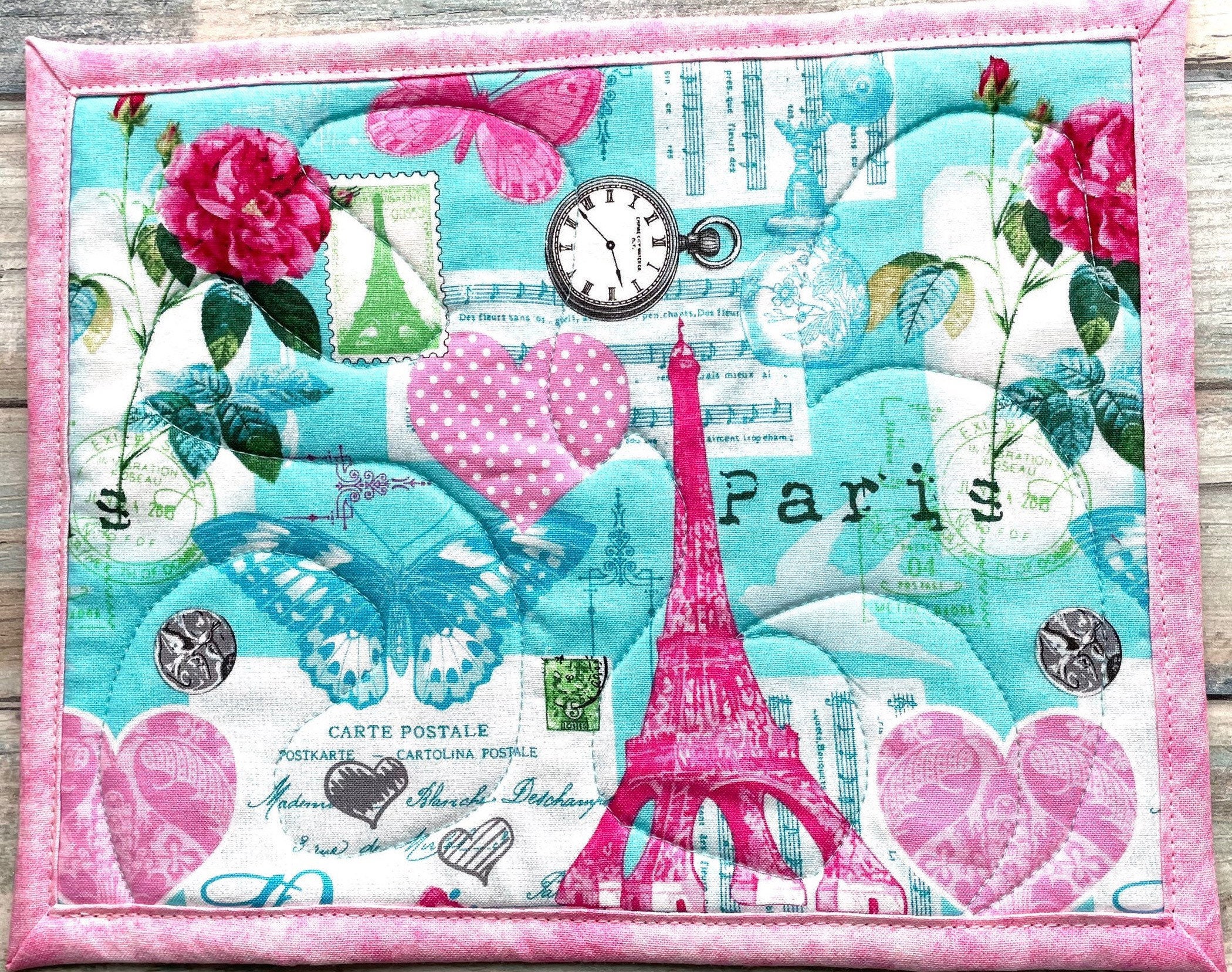 Quilted Paris Mug Rug Gift for Step Mom with Eiffel Tower Design