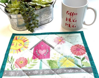 Floral Quilted Mug Rug, Ideal for Step Mom or Daycare Teacher Gifts