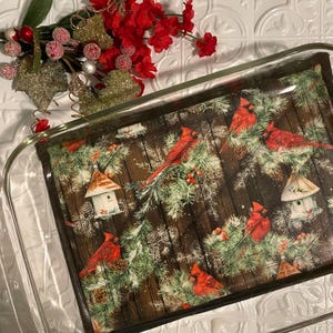 Handmade Quilted Christmas Hot Pad: Cardinal & Birdhouse Trivet