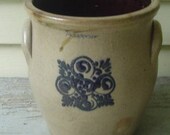 Blue Decorated Antique Stoneware, Albany, NY 1 gallon Ovoid Crock , C.F. Orcutt Co, Unusual Decoration, Salt Glazed Crock, 16608