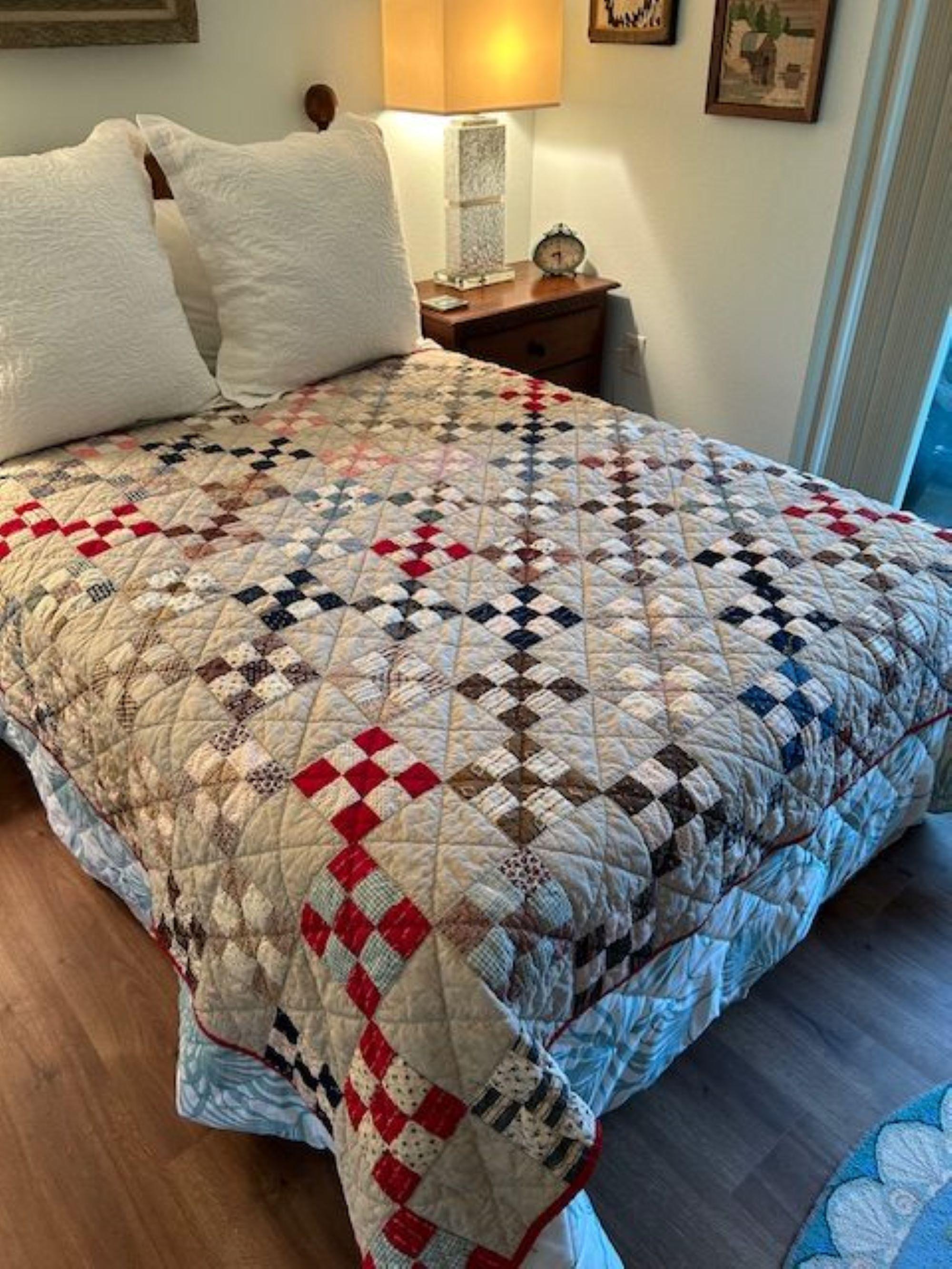 Dessus de couette vintage à neuf patchs avec tissu en laine et