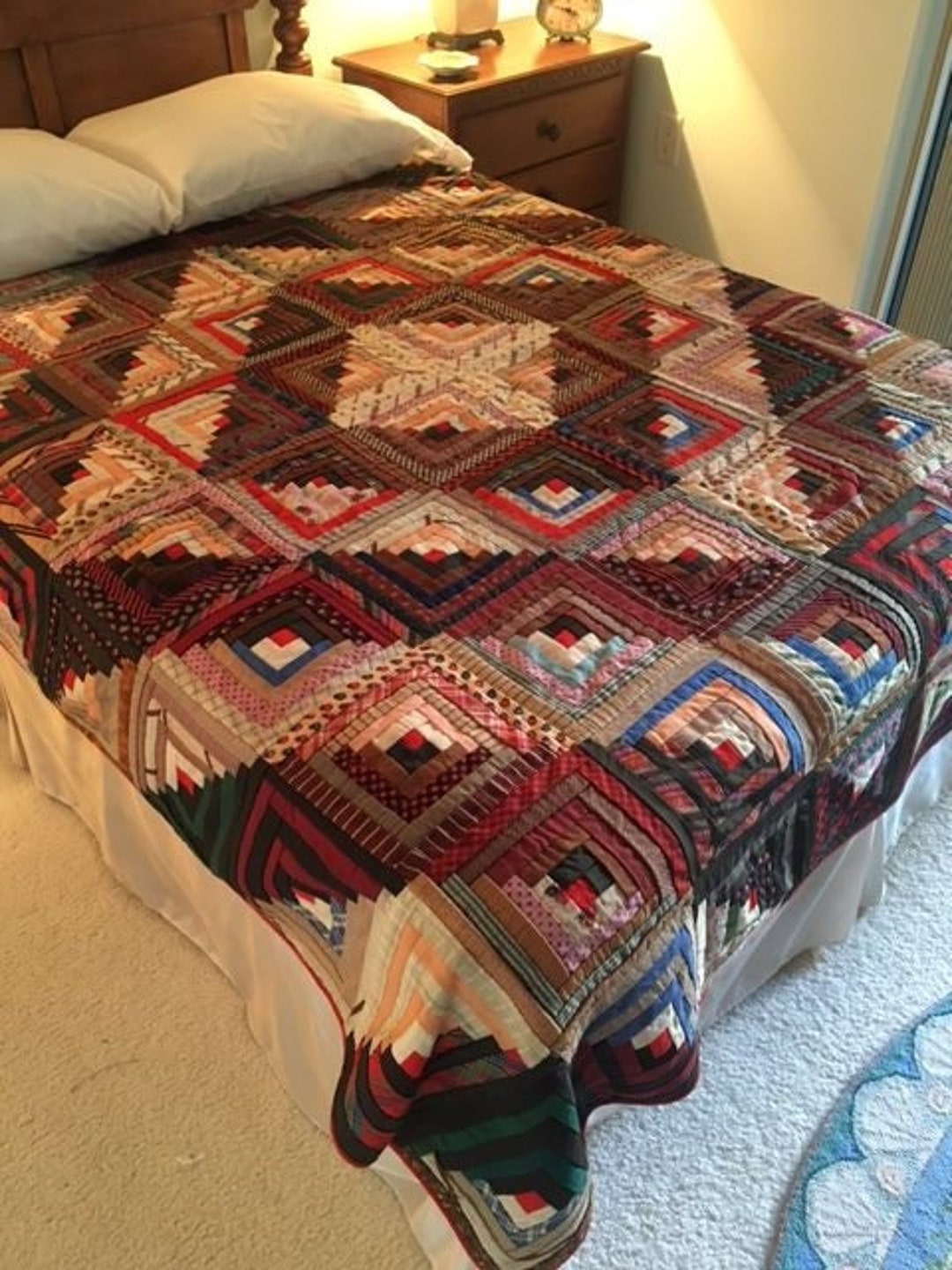 Antique Barn Raising Log Cabin Quilt Wool and Cotton Circa - Etsy