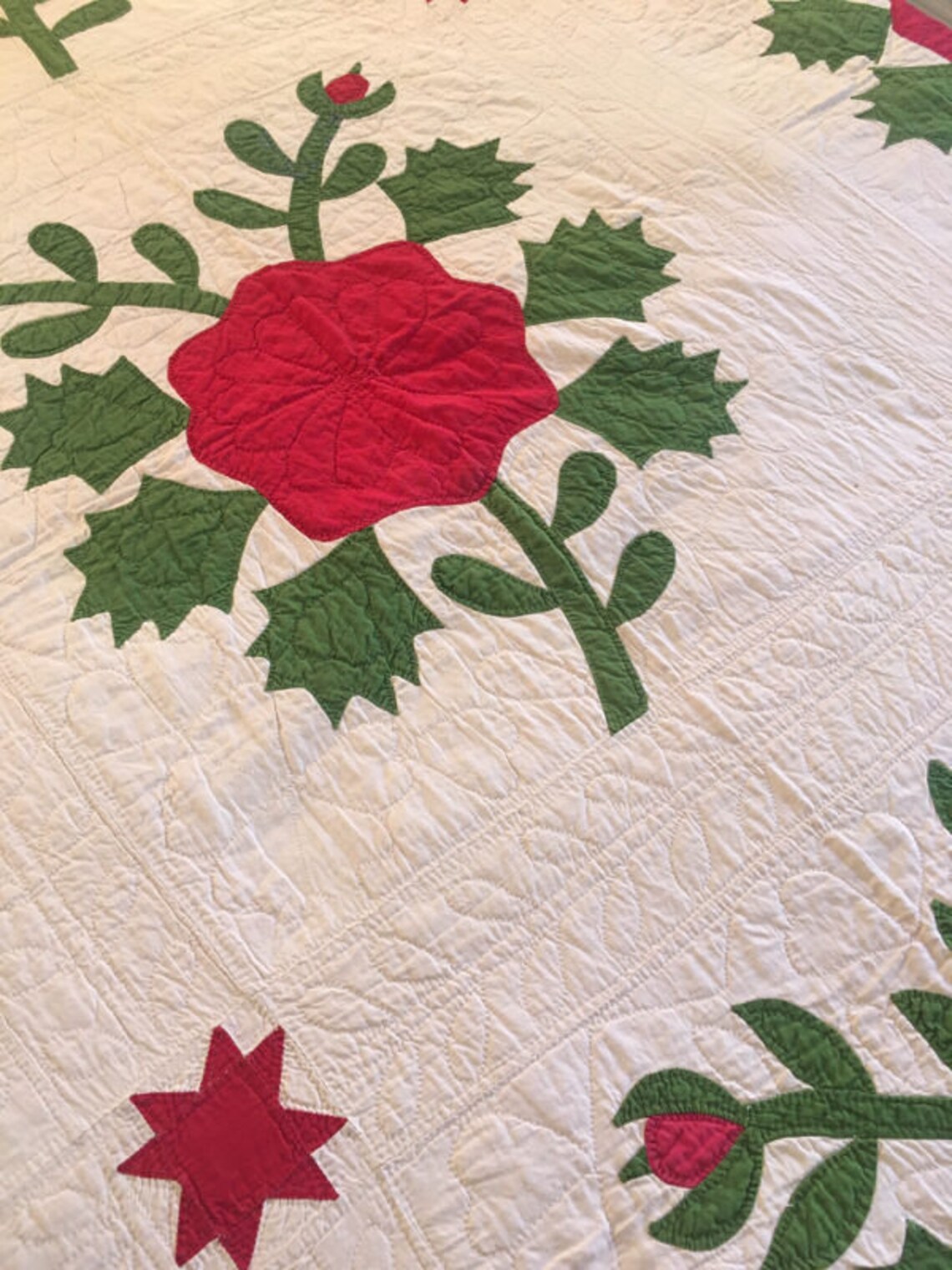 Queen Size Antique Quilt rose Bush Applique Etsy