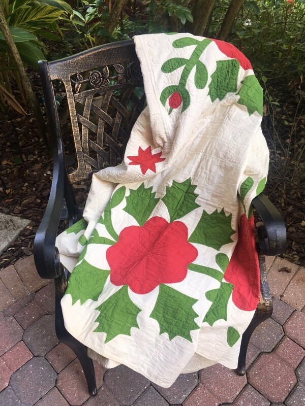 Queen Size Antique Quilt rose Bush Applique Etsy