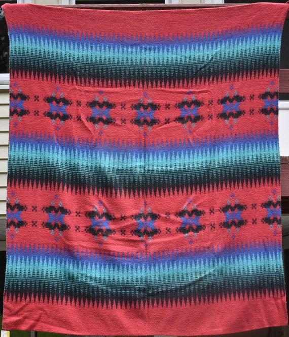 Vintage Indian Design Camp Blanket Red and Blue Geometric | Etsy