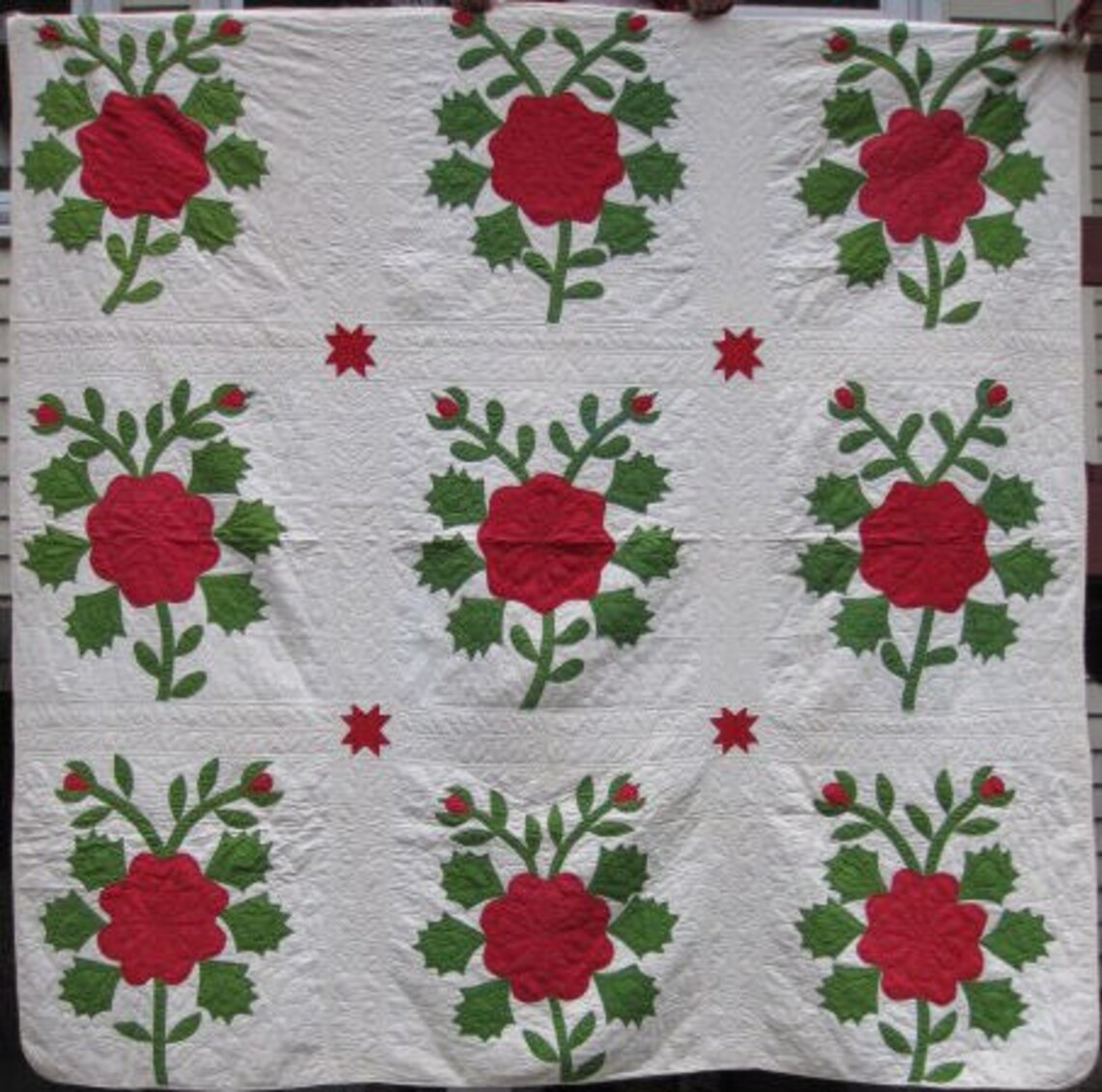 Queen Size Antique Quilt rose Bush Applique Etsy