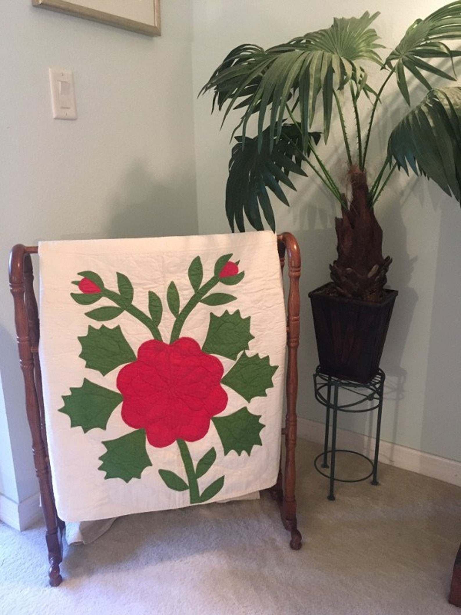 Queen Size Antique Quilt rose Bush Applique Etsy