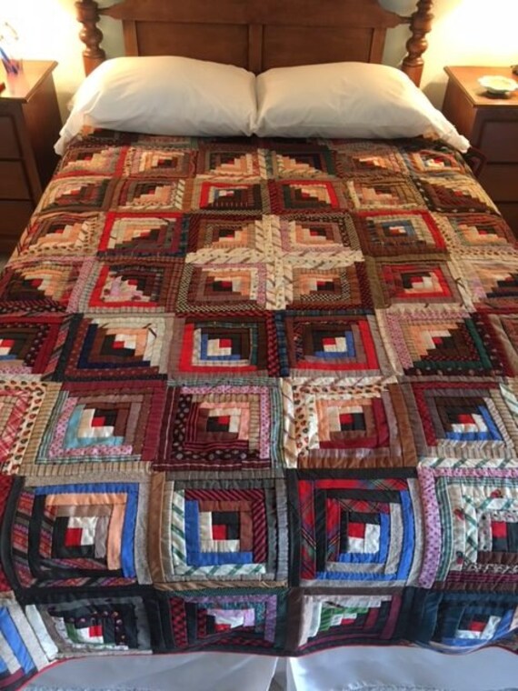 Antique Barn Raising Log Cabin Quilt Wool and Cotton Circa - Etsy