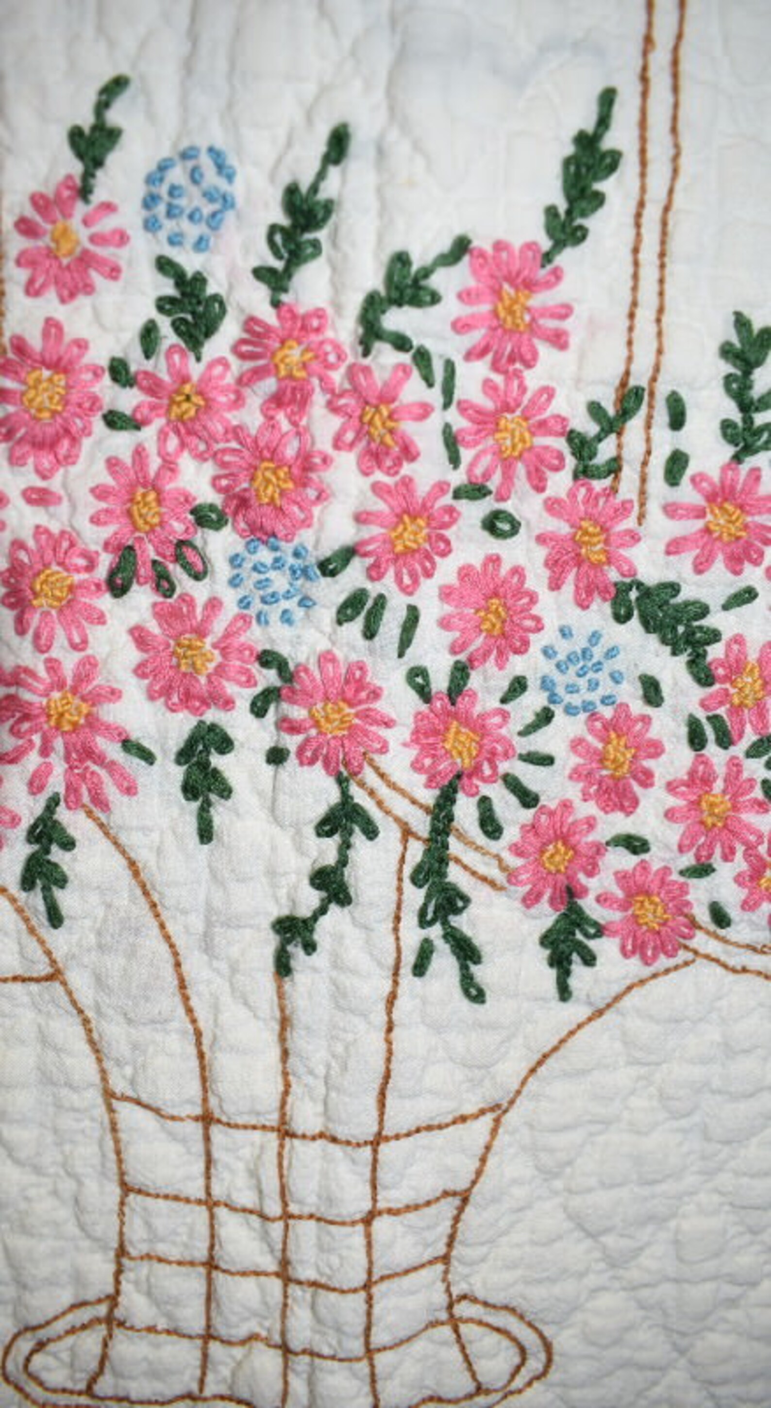 Full/queen Size Antique Quilt, floral Embroidery, Handmade,hand Quilted and Embroidered Circa