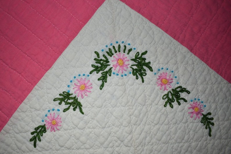 Full/queen Size Antique Quilt, floral Embroidery, Handmade,hand Quilted and Embroidered Circa