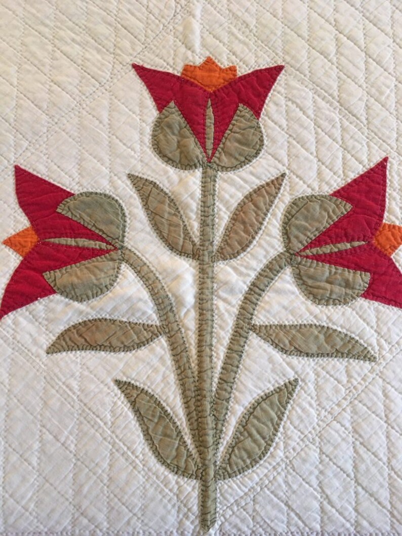 Queen Quilt tulip Applique Antique Quilt Vintage Etsy