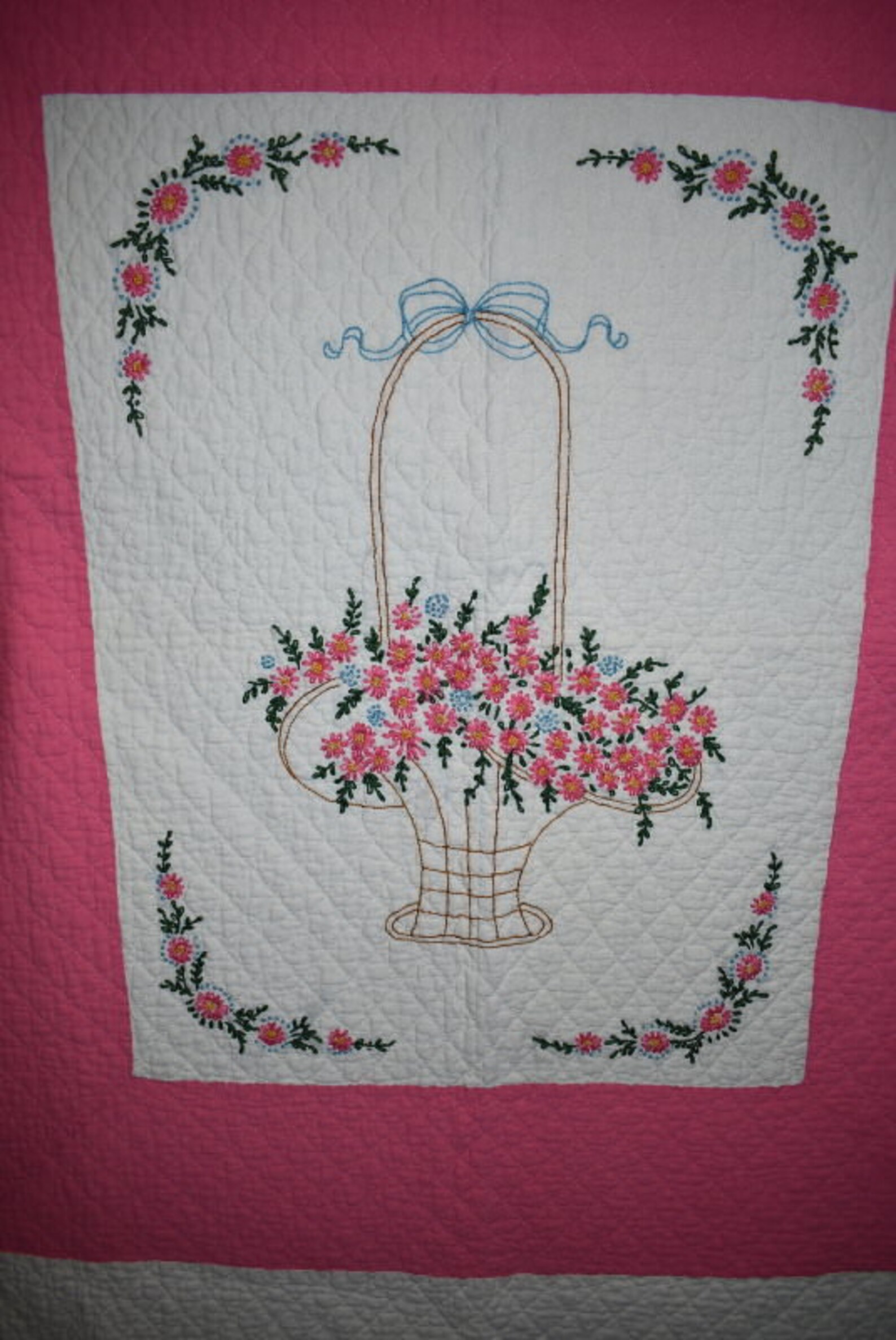 Full/queen Size Antique Quilt, floral Embroidery, Handmade,hand Quilted and Embroidered Circa