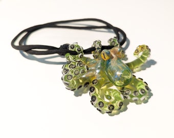 Green Glass Octopus Pendand by artist Johnny Landini - From the Burn Inhale : Joel Griffin Collection