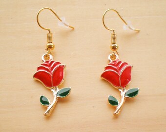 Rose Earrings, Gold Plated Flower Earrings, Charm Earrings, Jewelry Findings