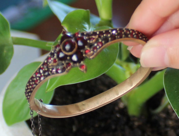 Antique Victorian Bohemian Garnet Star Bangle Bra… - image 5