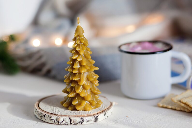 Natural beeswax Christmas Tree candle Etsy