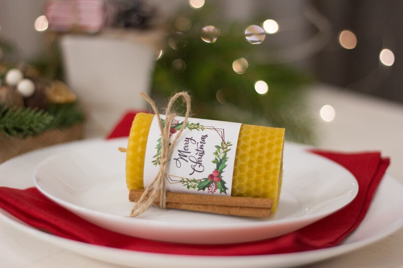 Personalise unique candle Beeswax Christmas Candle Employee christmas gift and client gift
