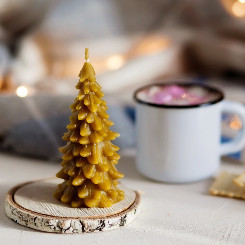 Natural beeswax Christmas Tree candle Etsy