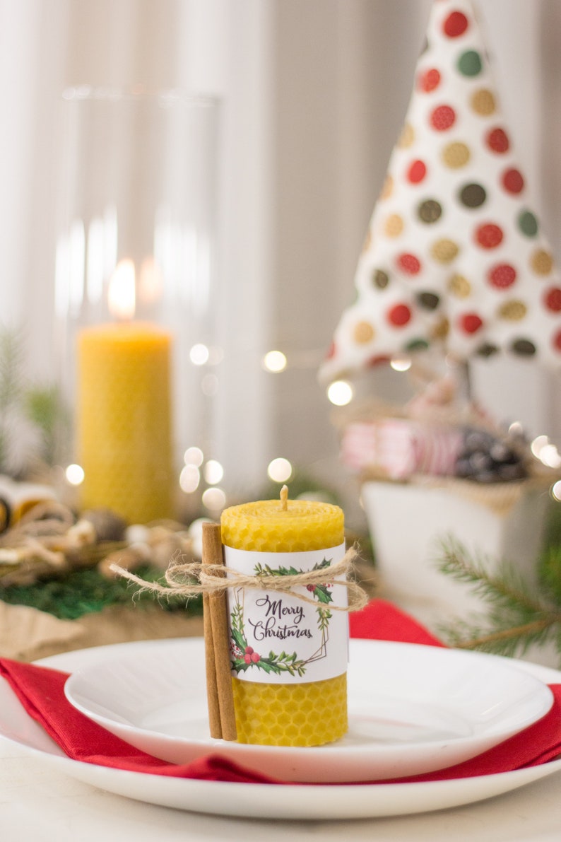 Personalise unique candle Beeswax Christmas Candle Employee christmas gift and client gift