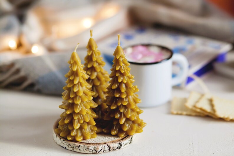 Natural beeswax Christmas Tree candle Etsy