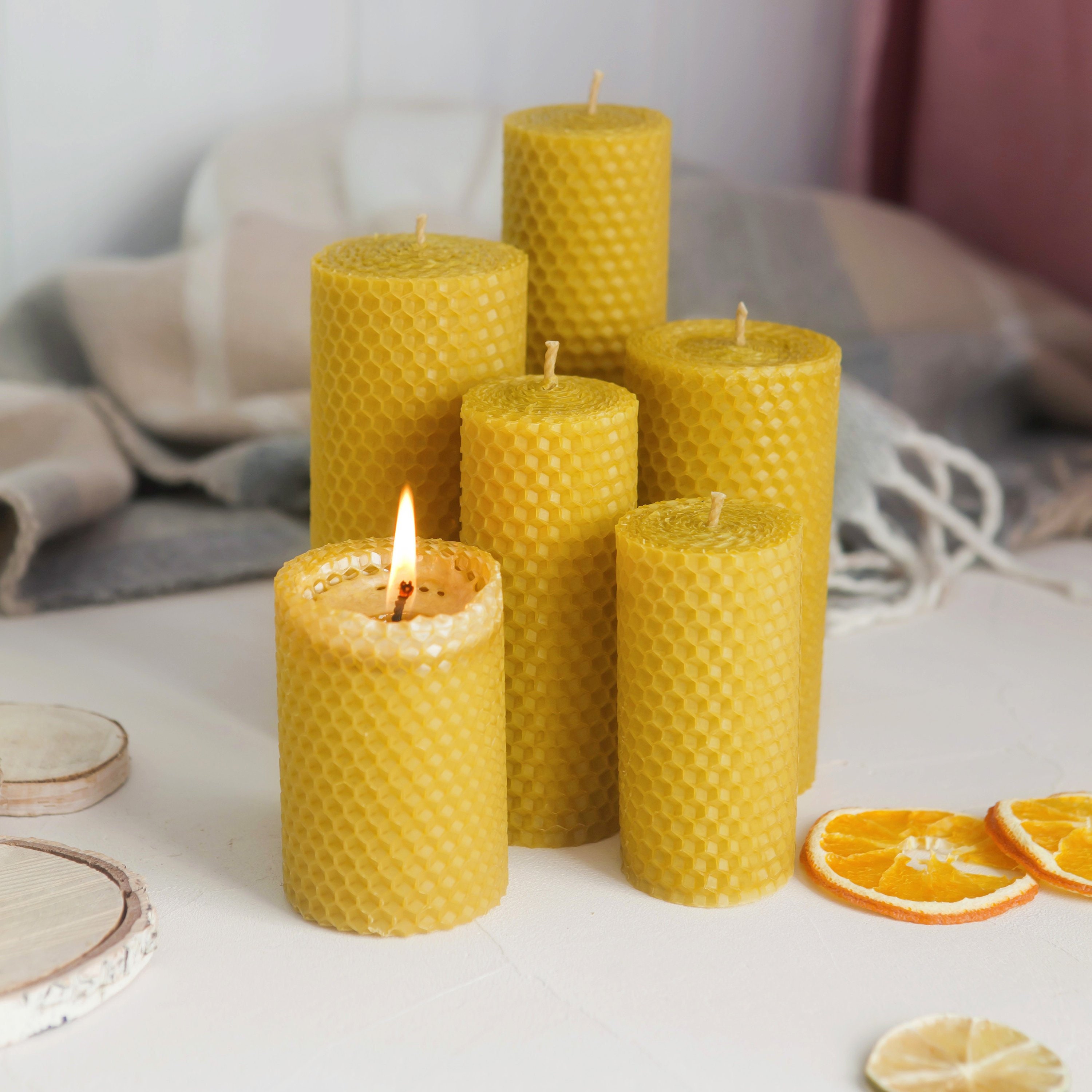 Candle set of 6 Handmade 100 Pure Natural Beeswax Hand rolled Etsy