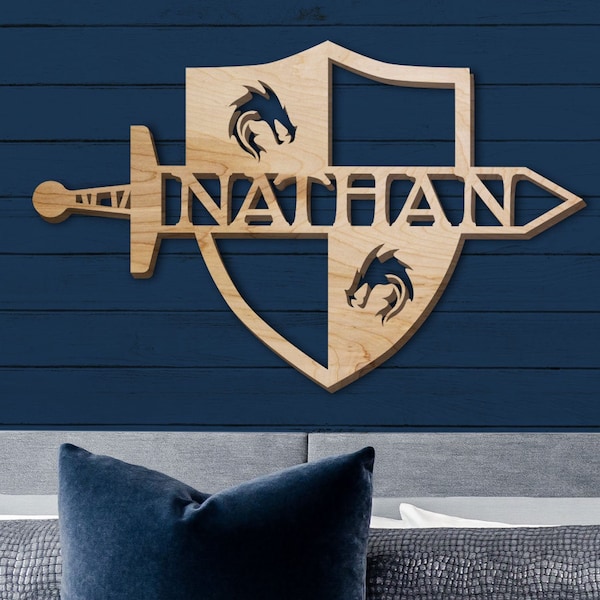 Sword And Shield Name Sign, Nursery Decor, Personalized Wood Sign, Wooden Name, Personalized Name Sign, Wooden Name Sign, Kids Name Sign