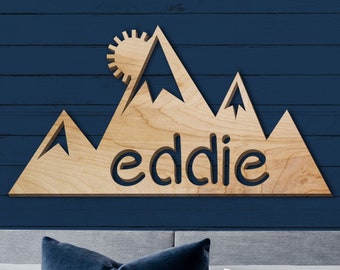 Mountain Name Sign, Nursery Decor, Personalized Wood Sign, Wooden Name, Personalized Name Sign, Wooden Name Sign, Kids Name Sign