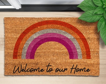 Lesbian Pride Welcome Mat, LGBT Gay Pride Gift, Lesbian Sunset Pride