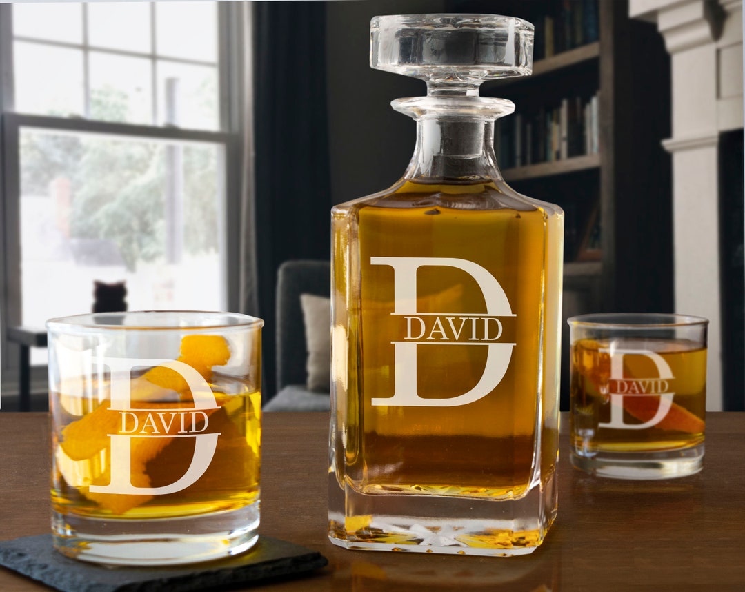 Whiskey Decanter Set With Glasses, Whiskey Glasses, Personalized Whiskey Decanter, Groomsmen ...