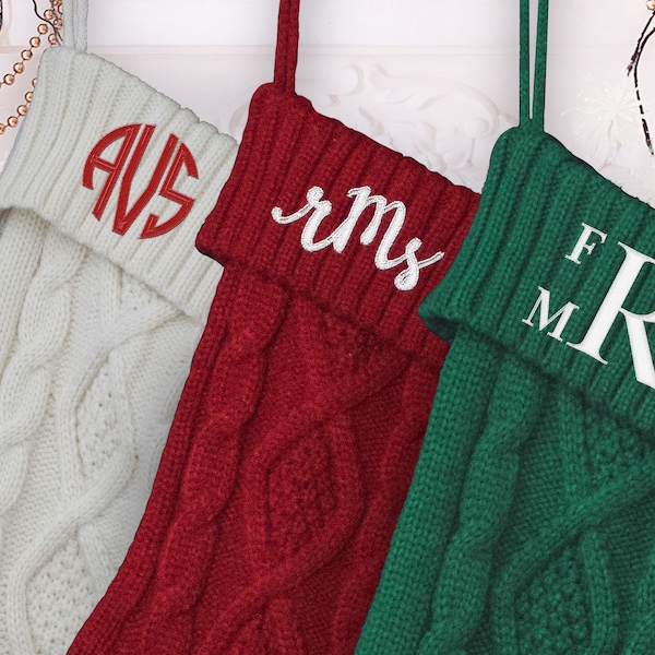 Monogrammed Christmas Stockings, Embroidered Stocking, Knitted Christmas Stockings, Christmas Gift, Personalized Christmas Stockings