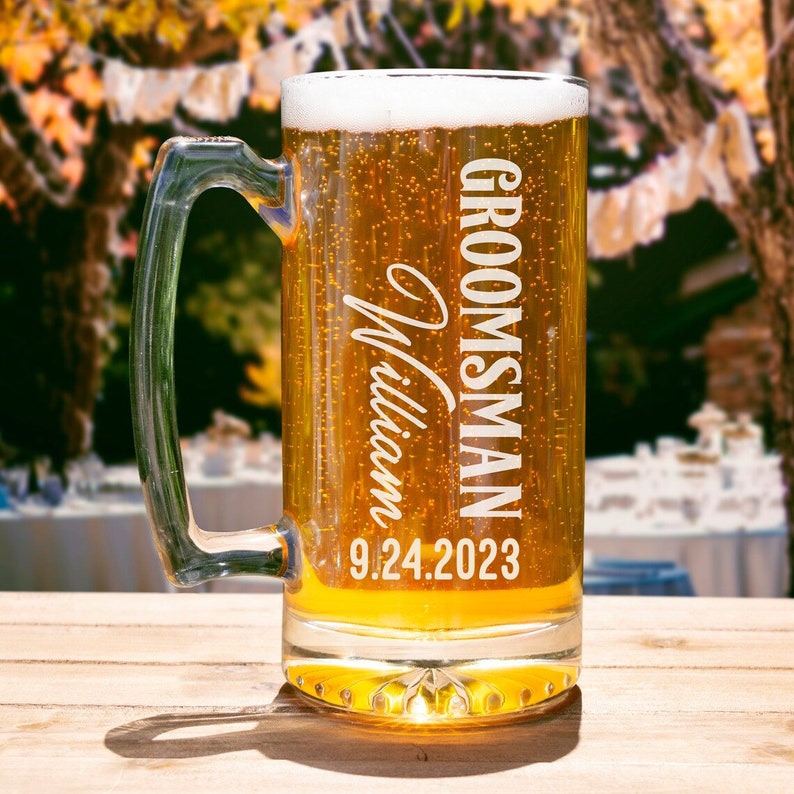 Groomsmen Gift Personalized Wedding Glasses Best Man Gift Unique Groomsmen Proposal Gift Personalized Groomsmen Beer Mug image 1