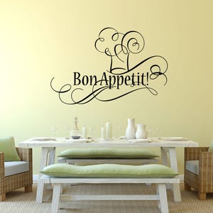 Bon Appetit with Chef Hat in the Middle Kitchen Vinyl Wall Quote