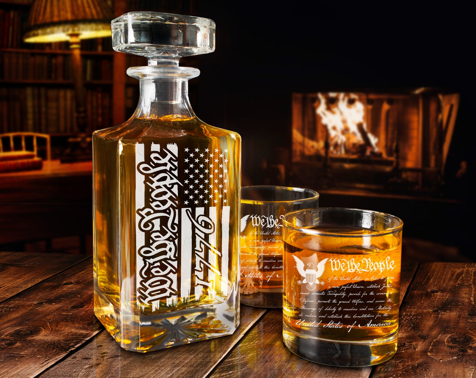 We the People Whiskey Decanter Set Whiskey Glass American Etsy