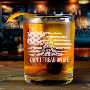 Don&#39;t Tread On Me Whiskey Glasses, American Whiskey Glass, Rocks Glass