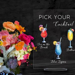 Drink Menu Sign - Signature Drinks - Wedding Sign - Clear Acrylic Wedding Sign - Custom Wedding Decor - Cocktail Bar Sign - Event Sign