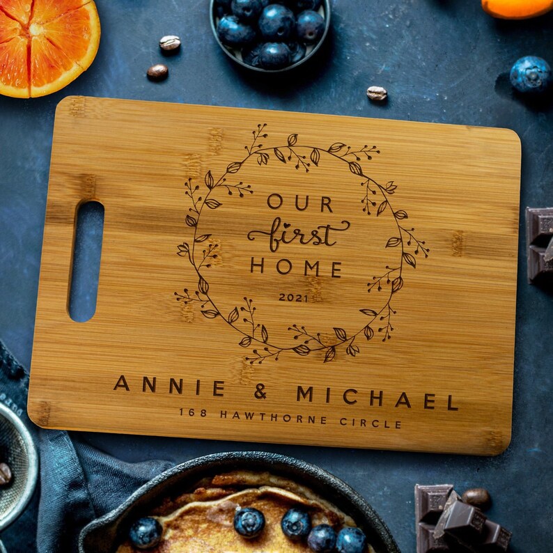 Personalized Cutting Board, Bamboo - Walnut - Maple - Cherry, Our First Home, Housewarming, New Home, First Home Gift, Custom Cutting Board 