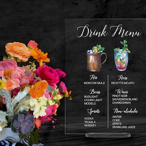 Drink Menu Sign - Signature Drinks - Wedding Sign - Clear Acrylic Wedding Sign - Custom Wedding Decor - Cocktail Bar Sign - Event Sign